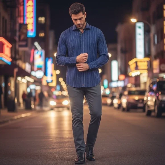 Thomas Dean Men’s Button-Down Shirt L • Navy Multi Stripe • Contrast Cuffs - Picture 8 of 13